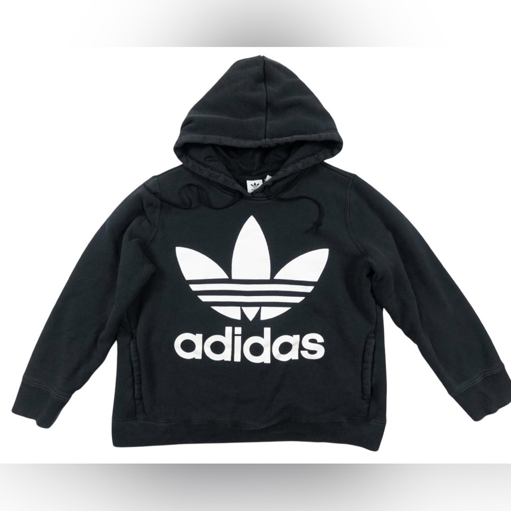 Adidas Black & White Trifold Logo Hoodie Sweatshirt‎ Size L
